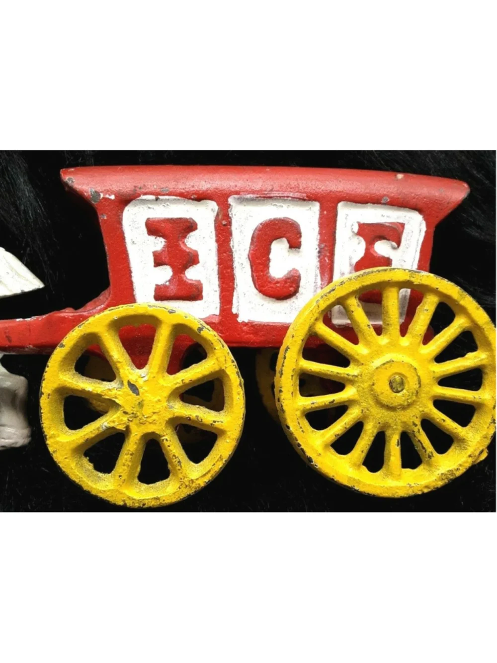 Vintage Cast Iron Horse & Ice Wagon connected children's toy heavy Antique Iron